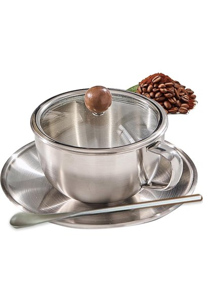 Generic طقم أكواب قهوة فاخرة، سعة 300 مل، من الفولاذ المقاوم للصدأ بتصميم عتي...