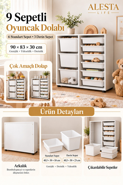 Alesta Life Aktivite 9 Sepetli Çok Amaçlı Oyuncak Dolabı | Mutfak Dolabı | Ba...