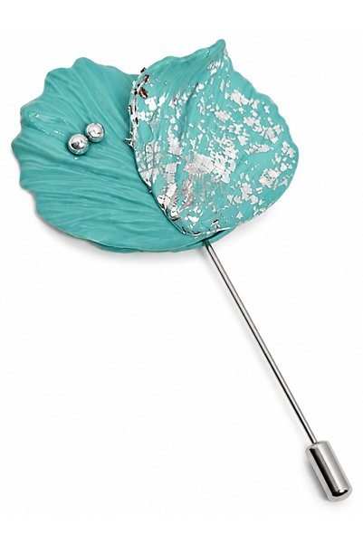 OEM Broșă handmade Little Miss Lemon, aripă de lebădă verde mentă cu folie ar...