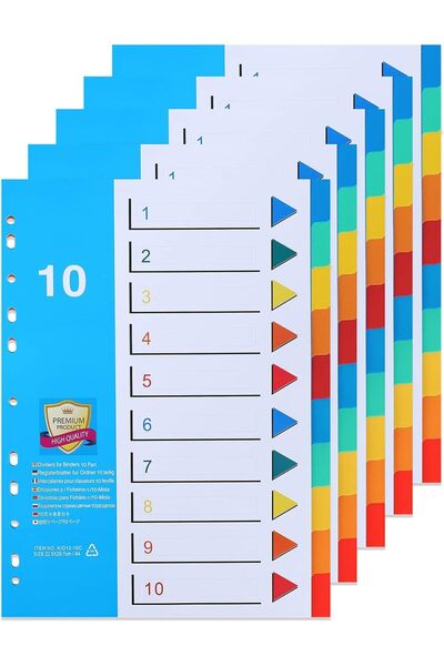 Generic A4 File Dividers 10 Part Number 1-10(5 Pack)A4 Subject Dividers with ...