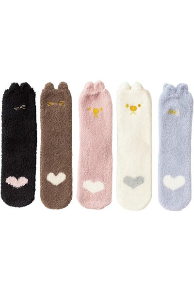 Generic Fuzzy Socks for Women, 5 Pairs Winter Warm Soft Fluffy Sock with Hear...