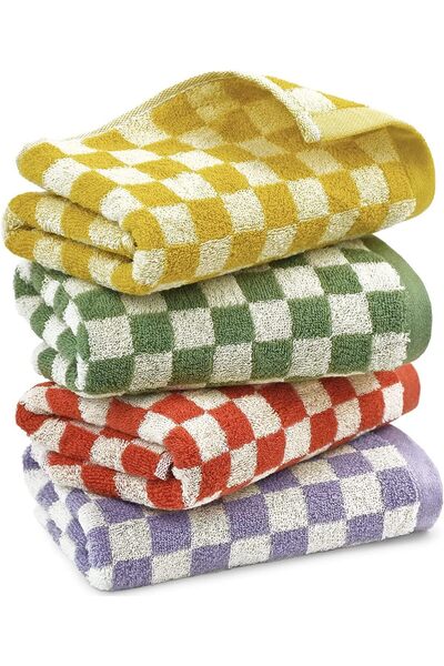 Generic Checkered Cotton Towels, Cotton Face Hand Towels Soft Absorbent for B...
