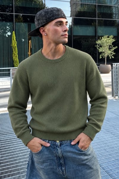 DAMGA JEANS Men's Long Sleeve Casual Green Sweater