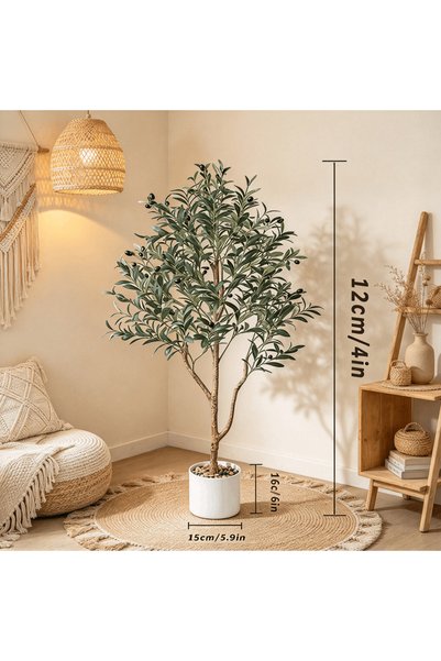 BESTONE 120cm Artificial Olive Tree with White Planter, Adjustable Branches, ...
