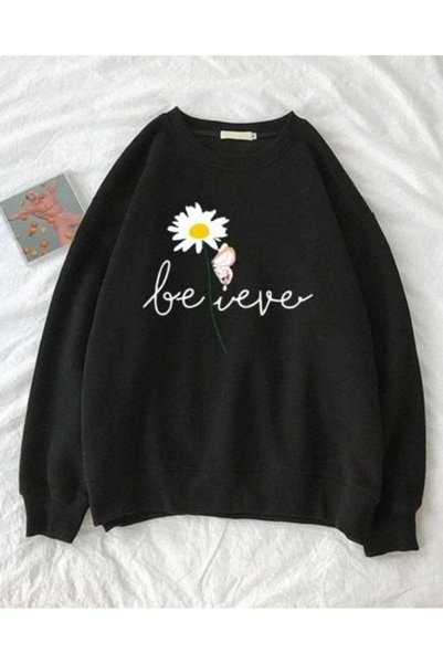 Vordevia Believe Printed Cotton 3 Thread Threaded Crew Neck Oversize Sweatshirt