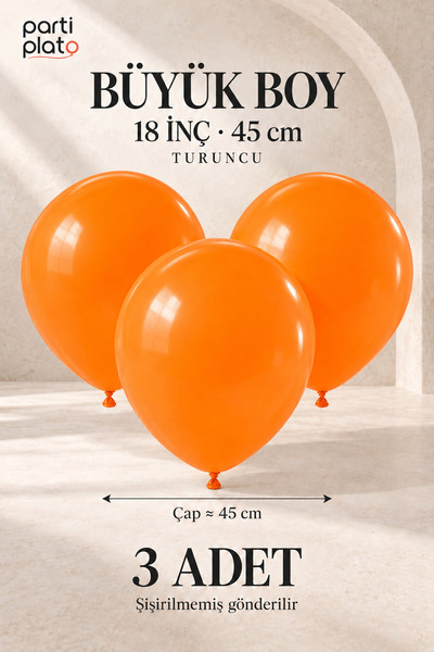 Parti Plato Big Size Orange Latex Balloon 18 Inch 45 cm 3 Pieces Party Decora...