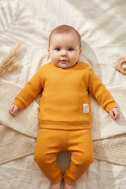 Babydonat طقم قطني برتقالي للأطفال والرضع - طقم مكون من قطعتين بملمس ناعم مع ...
