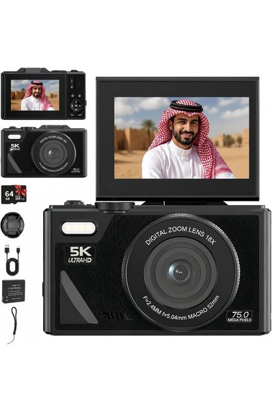 Generic كاميرا رقمية، كاميرا فيديو 5K، كاميرا للأطفال بدقة 75 ميجابكسل، كامير...