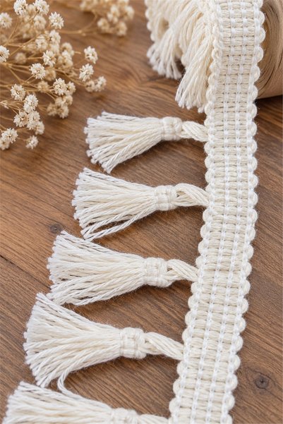 Bedinn %100 Pamuk Şerit Püskül Saçak 5 cm – 10 Metre Bohem Dekoratif Kenar Süsü