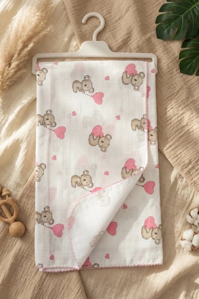Babydonat بطانية أطفال من الموسلين القطني المطرزة بنقشة الكوالا الوردية مع حو...