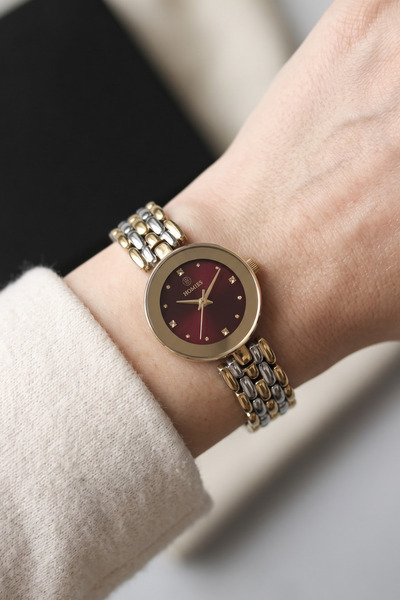 Homies Burgundy Dial Steel Band Women's Wristwatch with Bracelet Gift