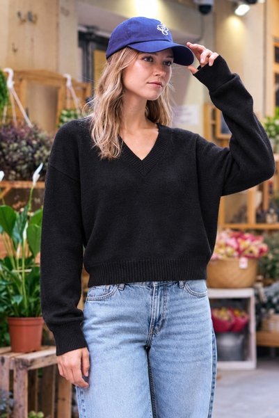 DAMGA JEANS Γυναικείο μακρυμάνικο πλεκτό πουλόβερ με λαιμόκοψη V σε μεγάλο μέ...