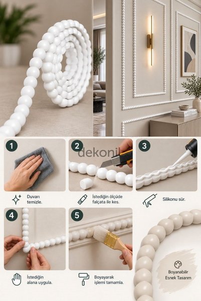 Dekonil Boncuk Oval Boyanabilir Esnek Mobilya ve Duvar Çıtası 1,5x95x0,8cm - 2 Adet