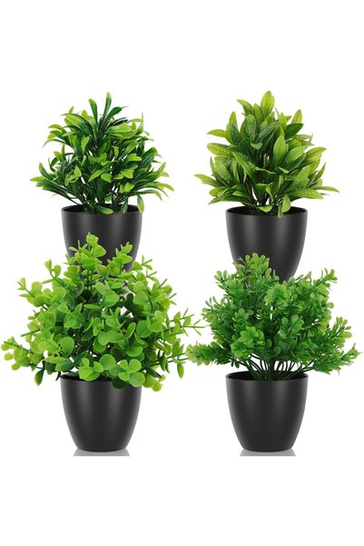 Generic نباتات اصطناعية للديكور المنزلي، 4 أواني، نباتات بلاستيكية صغيرة داخل...