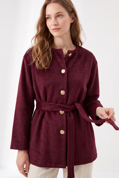 zenne Fox Belted Coat 202726 - Bordo
