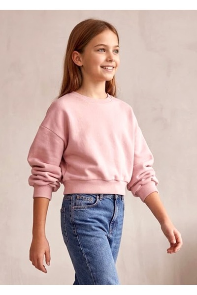Ozmoz By Mukadder Özden Organik Pembe Kışlık Kısa Kesim Kız Çocuk Sweatshirt