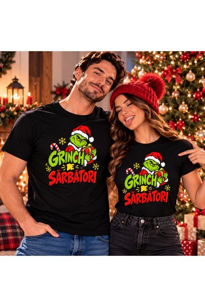 OEM Set de 2 tricouri personalizate cu mesaj: Grinch pentru sărbători, 100% b...