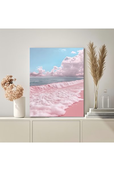 Generic Brand 1pc Charming Pink Beach Waves Canvas Wall Art Print, Beach Them...