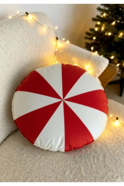 Karo Perna decorativa de Craciun, Spod Igły i Nitki, Candy, rosie si alba, 38...