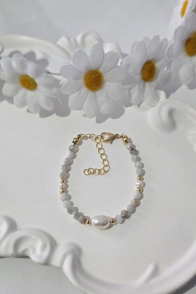 c-bhadu naturel Certified 3 mm Moonstone Genuine Barley Pearl, Minimal Pearl Natural Stone Bracelet