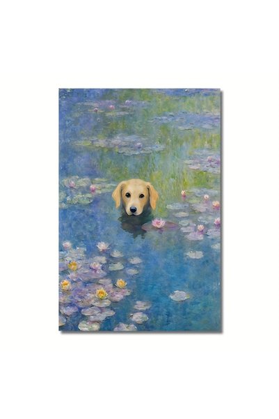 Generic Brand 1pc Aozomo Monet Water Lilies Golden Retriever Theme Canvas Wal...