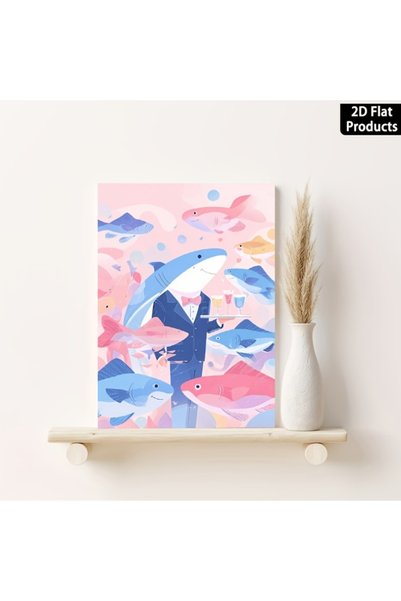 Generic Brand 1pc FramelessOne Charming Flat Illustration Shark Dressed Suit ...