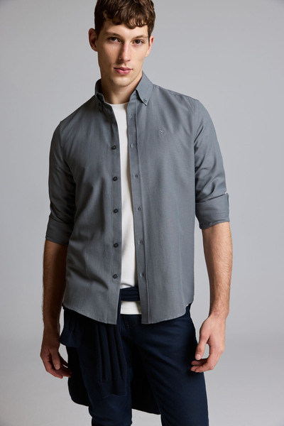 U.S. Polo Assn. Erkek Antrasit Slim Fit Uzun Kollu Basic Gömlek 50324708-VR006