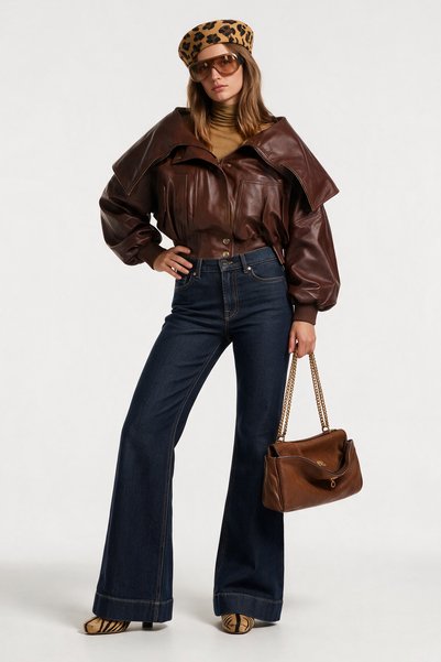 Denim Trip Flare Long Fit Koyu İndigo Paça Detaylı Kadın Jean Pantolon
