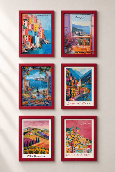HOMEPACK 6 Piece La Dolce Vita Landscapes Framed Painting Set Italy Posters W...