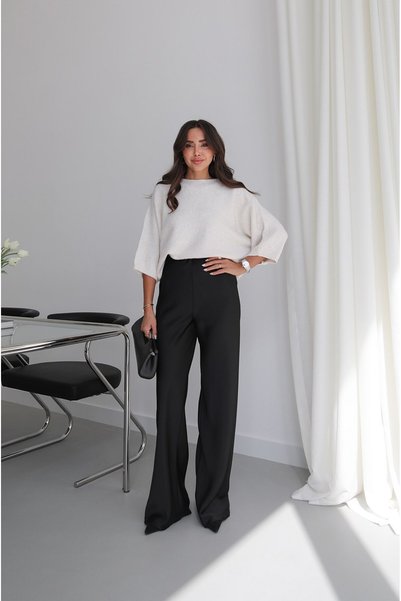 Havoş Black Draped Satin Wide-Leg Trousers