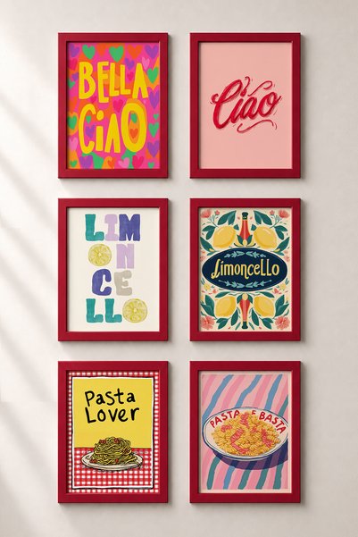 HOMEPACK 6 Piece Cheerful Italian Writings Framed Painting Set Italy Posters ...