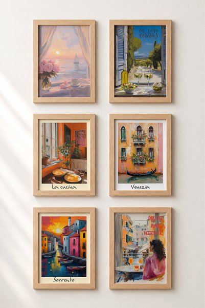 HOMEPACK 6 Piece Sunset in Sorrento Framed Painting Set Italy Posters Wall De...
