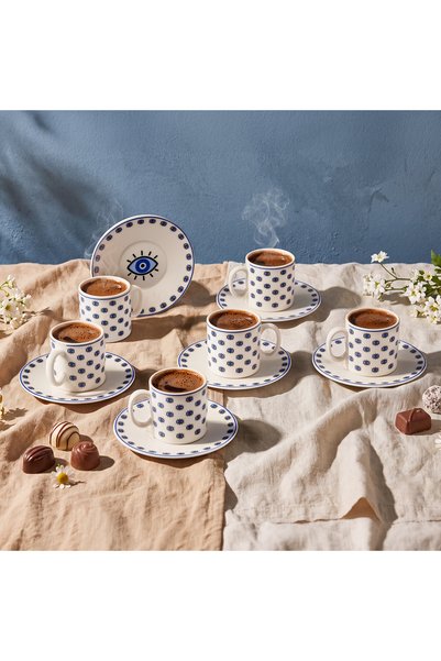 Aryıldız Elis 12 Parça 6 Kişilik Kahve Fincan Takımı Mavi 90 ml