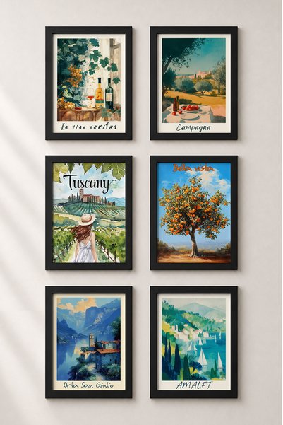 HOMEPACK 6 Piece Tuscany Country Breeze Framed Painting Set Italy Posters Wal...