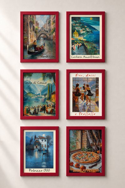 HOMEPACK Set de 6 piese cu lună plină și masă de noapte, cu tablouri înrămate...