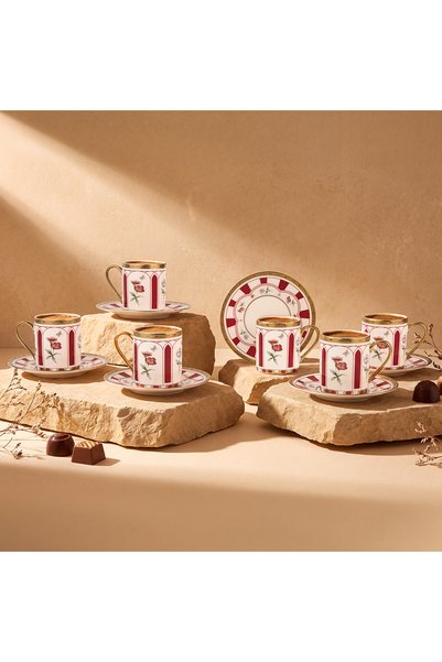 Aryıldız Best 12 Parça 6 Kişilik Kahve Fincan Takımı Kırmızı 90 ml
