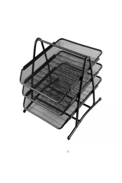 Generic Three-tier mesh office shelves, black color