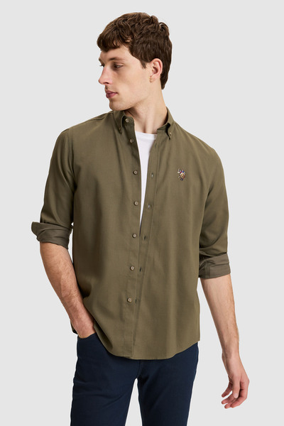 U.S. Polo Assn. Men's Khaki Regular Fit 100% Cotton Long Sleeve Shirt 5032966...