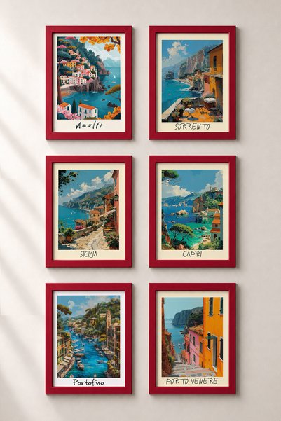 HOMEPACK 6-dijelni set uokvirenih slika italijanske obalne rute, italijanski ...