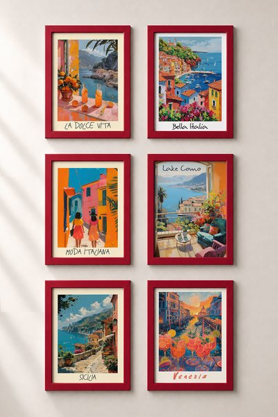 HOMEPACK 6 Piece Set of Italy Framed Paintings from the Port to the Canal Ita...