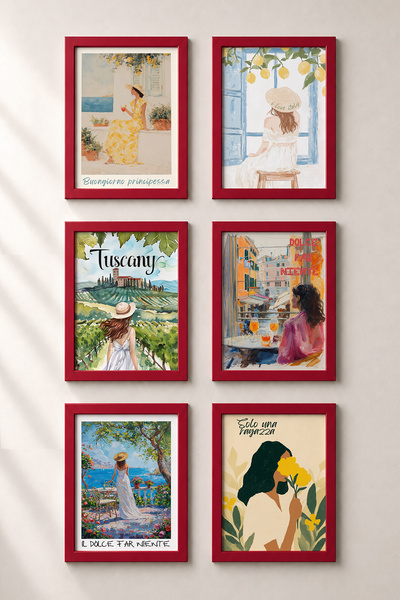 HOMEPACK 6 Piece Dolce Vita Women Framed Painting Set Italy Posters Wall Deco...
