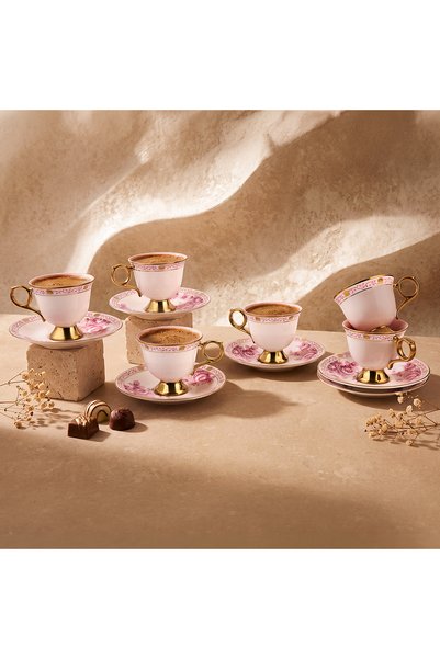 Aryıldız Nostalgie 12 Parça 6 Kişilik Kahve Fincan Takımı Pembe 100 ml