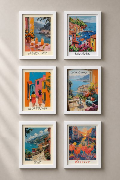 HOMEPACK 6-dijelni set slika uokvirenih slika "Luka do kanala, Italija" Itali...