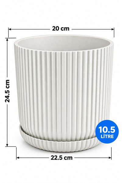 TEMMUZ HOME 2 Adet 10,5 Litre Tabaklı Lotus Dekoratif Çizgili Saksı – Modern Tasarım İç ve Dış Mekân Çiçek ve Bitki Saksısı