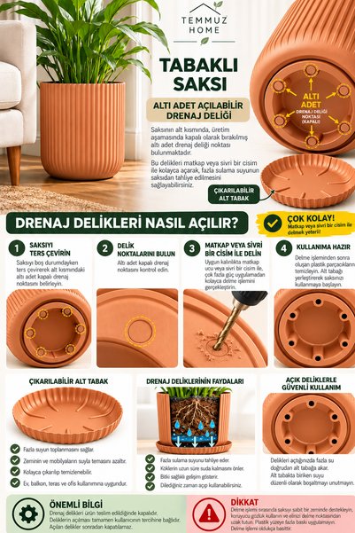 TEMMUZ HOME 2 Adet 10,5 Litre Tabaklı Lotus Dekoratif Çizgili Saksı – Modern Tasarım İç ve Dış Mekân Çiçek ve Bitki Saksısı