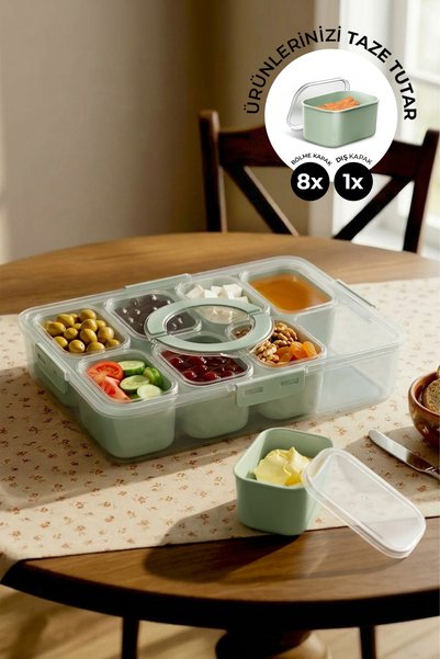 Kitchen Life 18 Parça Kapaklı 8 Bölmeli Vakumlu Kahvaltılık Sunum Seti