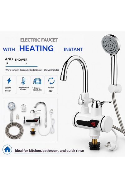 OEN Robinet electric cu apă caldă instantanee și pară de duș, montat pe chiuv...