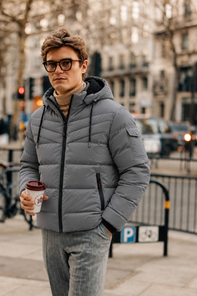 DAMGA JEANS Men's Seasonal Hooded Gray Thick Coat