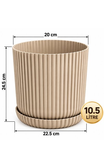 TEMMUZ HOME 2 Adet 10,5 Litre Tabaklı Lotus Dekoratif Çizgili Saksı – Modern Tasarım İç ve Dış Mekân Çiçek ve Bitki Saksısı