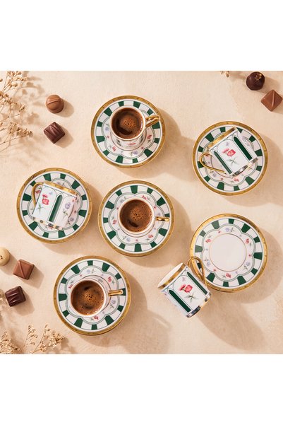 Aryıldız Best 12 Parça 6 Kişilik Kahve Fincan Takımı Yeşil 90 ml